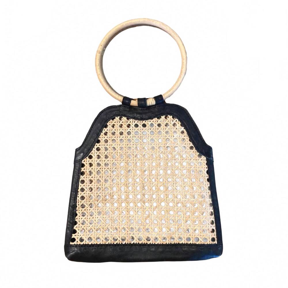 NEW POPPY + SAGE women's cane & leather tote bag in black